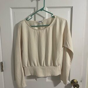 Express Cream Boxy Ribbed Long Sleeve Blouse